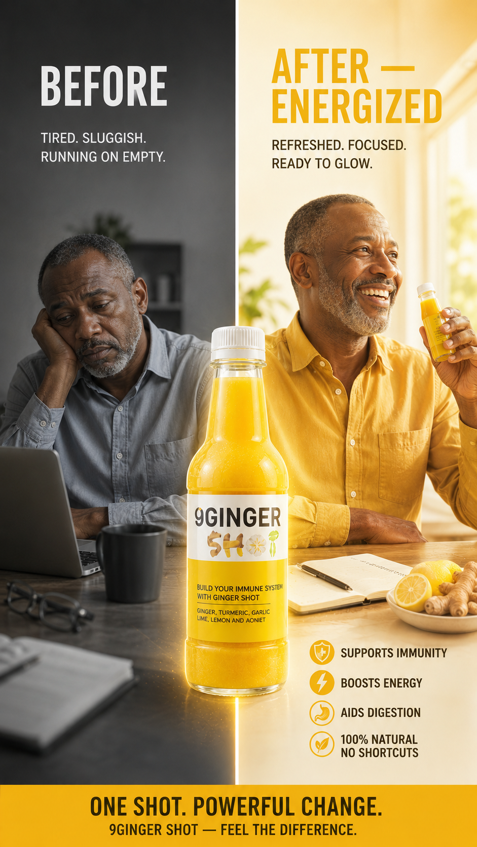 Before and after taking 9Ginger Shot
